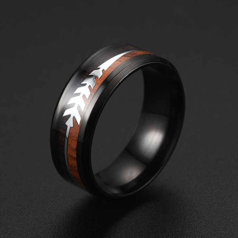 Fashion New Two-color Wood Grain Arrow Titanium Steel Ring Wholesale Nihaojewelry display picture 4