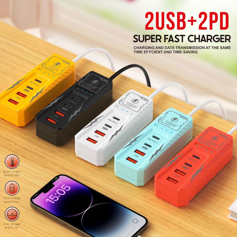New private model mecha mobile phone usb charger double pd multi-port filling socket extension line color 3atyp-c