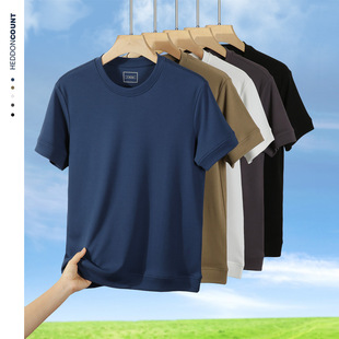 Dengjue Men's Clothing 210g Cooling Short-Sleeve T-Shirt Summer New Style Simple Loose Solid Color Round Neck T-Shirt Youth Casual