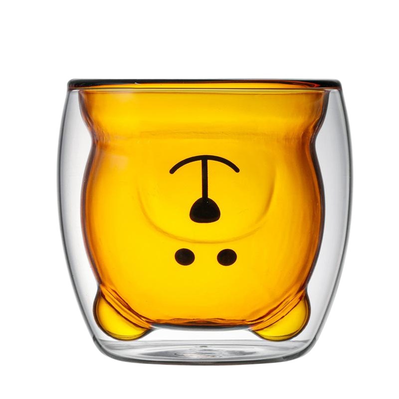 Al por mayor creativo de dibujos animados de doble capa de vidrio oso taza de café doméstico jugo de leche taza de bebida taza de café