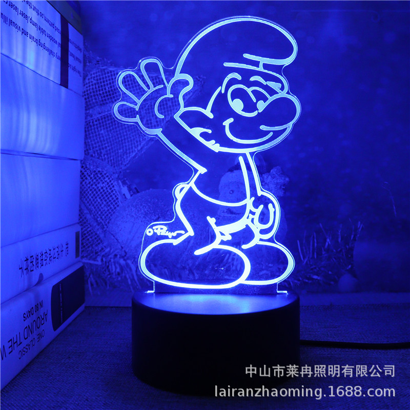 Transfronteriza Blue Elf 3D luz de la noche personalidad creativa acrílico toque colorido ambiente niños dormitorio lámpara de mesa LED