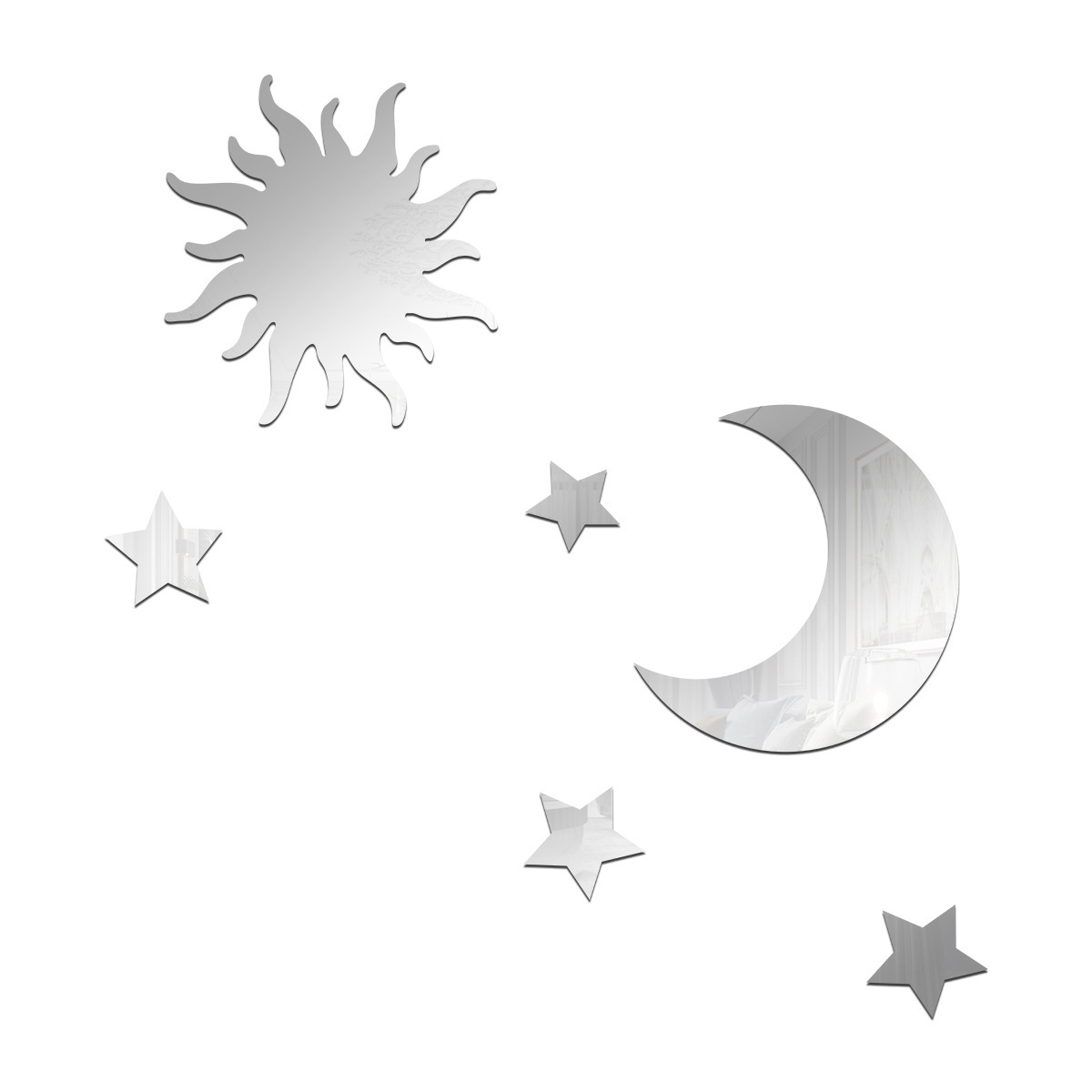 Foreign Trade Hot-Selling Star And Moon Combination 3D Self-Adhesive DIY Bedroom Living Room Custom Mirror Wall Sticker_voghion.com