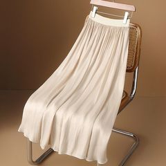 女性のためのハイエンドのガーゼスカート 2025 夏の薄い新しいスタイルのスカート気質スリムプリーツメッシュミッドレングススカート
