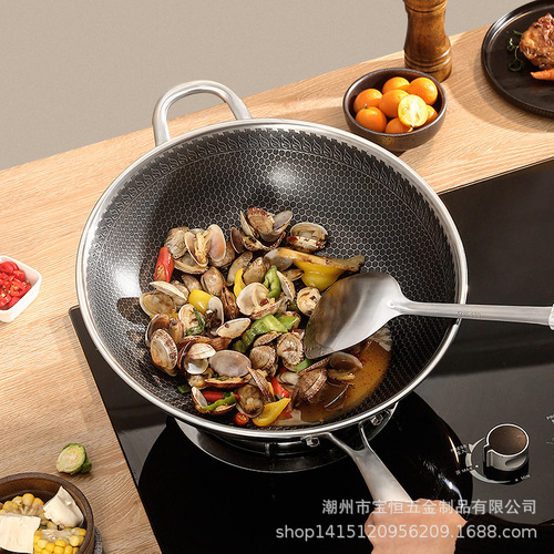 Factory direct sales full screen 304 stainless steel wok non-stick pan uncoated Fengwo wok stainless steel pan