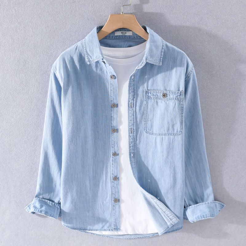 Denim Long-Sleeved Shirt for Men, American-Style Loose-Fitting Versatile Washed Jacket, Thin Jacket, Spring and Autumn Wear-Resistant Casual Shirt Denim Long-Sleeved Shirt for Men, American-Style Loose-Fitting Versatile Washed Jacket, Thin Jacket, Spring and Autumn Wear-Resistant Casual Shirt