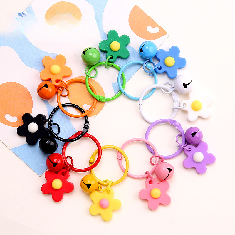 泫雅彩色清新小花朵钥匙扣创意手工DIY饰品挂饰花朵铃铛钥匙扣