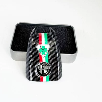Car logo — Giulia Modified Original Car Key - black-label-four-leaf-clover-tri-color-pattern-black-carbon-fiber-back-cover