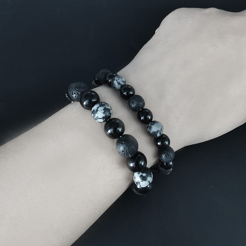 Bracciale uomo in pietra vulcanica naturale e perle snowflake_voghion.com