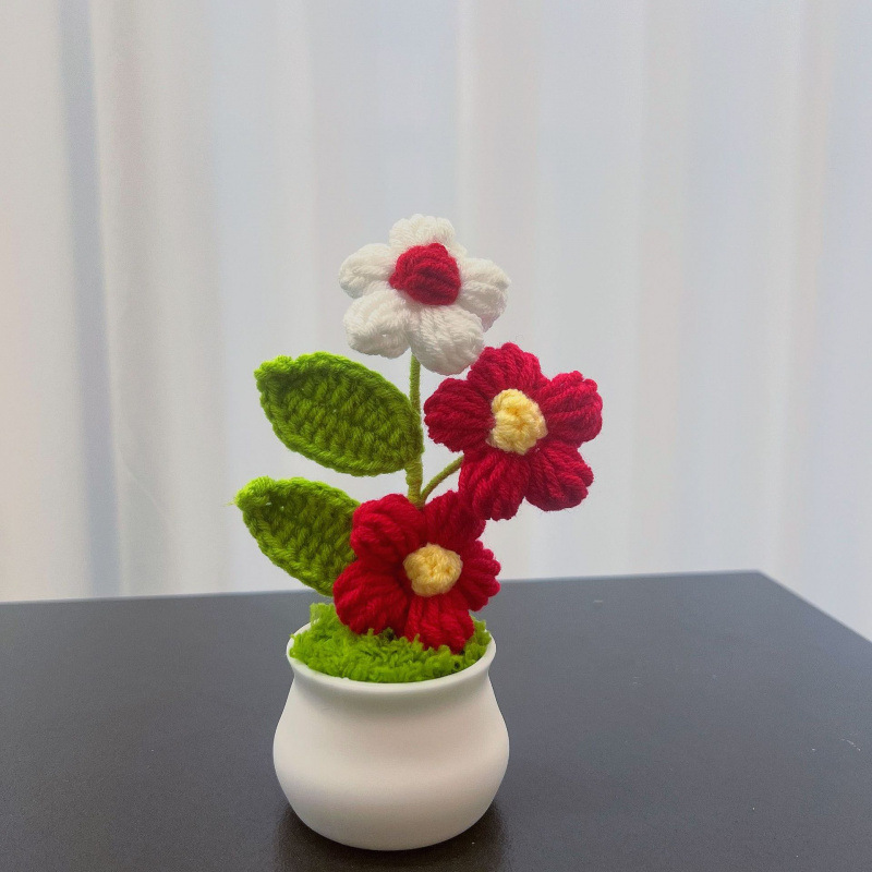 Lama tejida transfronteriza terminada, amor, planta en maceta, decoración de escritorio de estudio de flores artificiales, día de San Valentín, Navidad