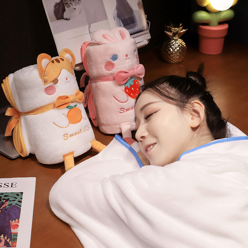 almohada edredón de doble uso oficina siesta de aire acondicionado manta de coral felpa sola manta pequeña montada en coche