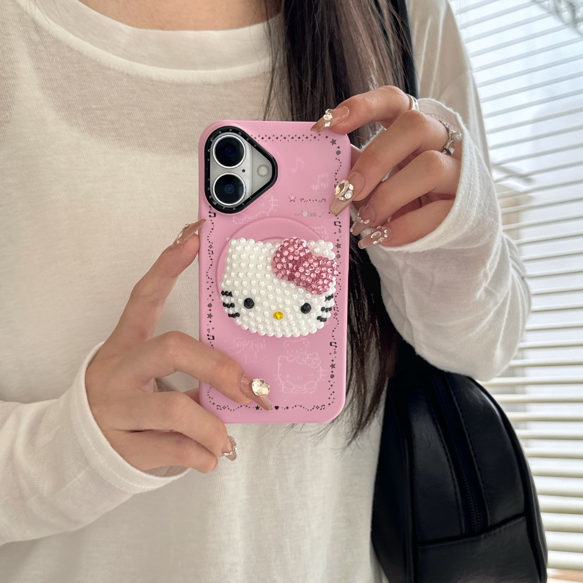 Linda base nota KT cat apple 16ProMax funda para teléfono móvil 15Pro perla KT cat 14/13 nuevo 16