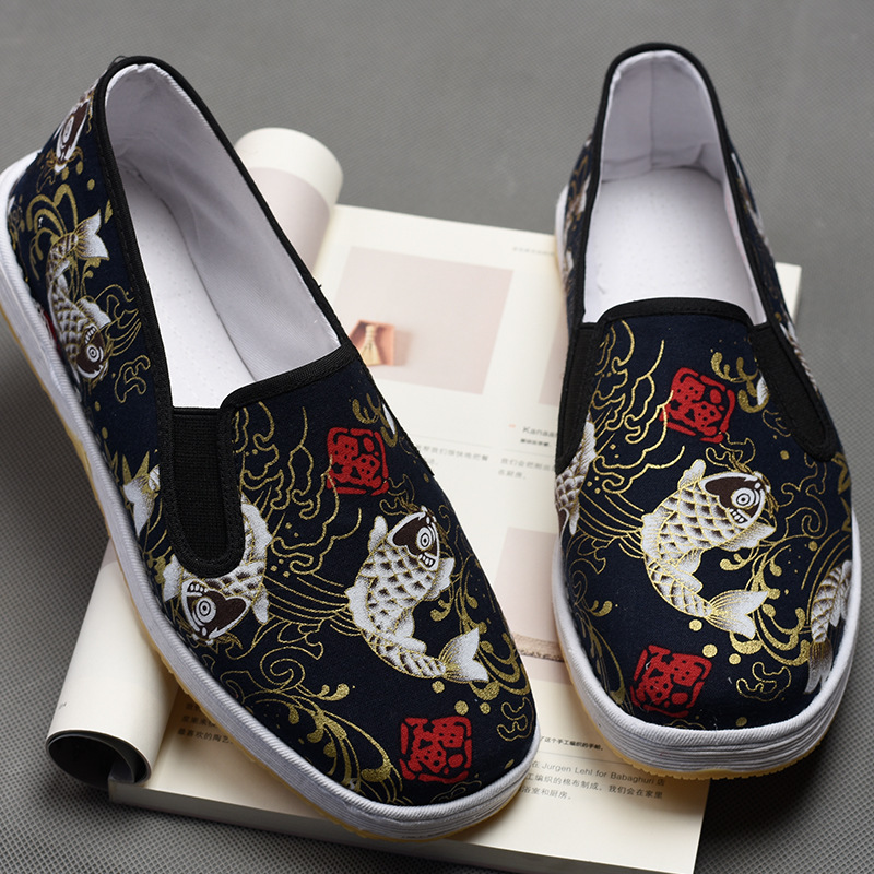 Old Beijing cloth shoes men cotton cloth shoes decorative pattern work breathable cloth shoes a pedal