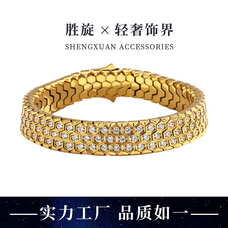 Cross-Border European and American Honeycomb Bracelet, 316 Stainless Steel, Hand-Inlaid Zircon, Fine Polishing Craftsmanship, Light Luxury Jewelry Wholesale Cross-Border European and American Honeycomb Bracelet, 316 Stainless Steel, Hand-Inlaid Zircon, Fine Polishing Craftsmanship, Light Luxury Jewelry Wholesale