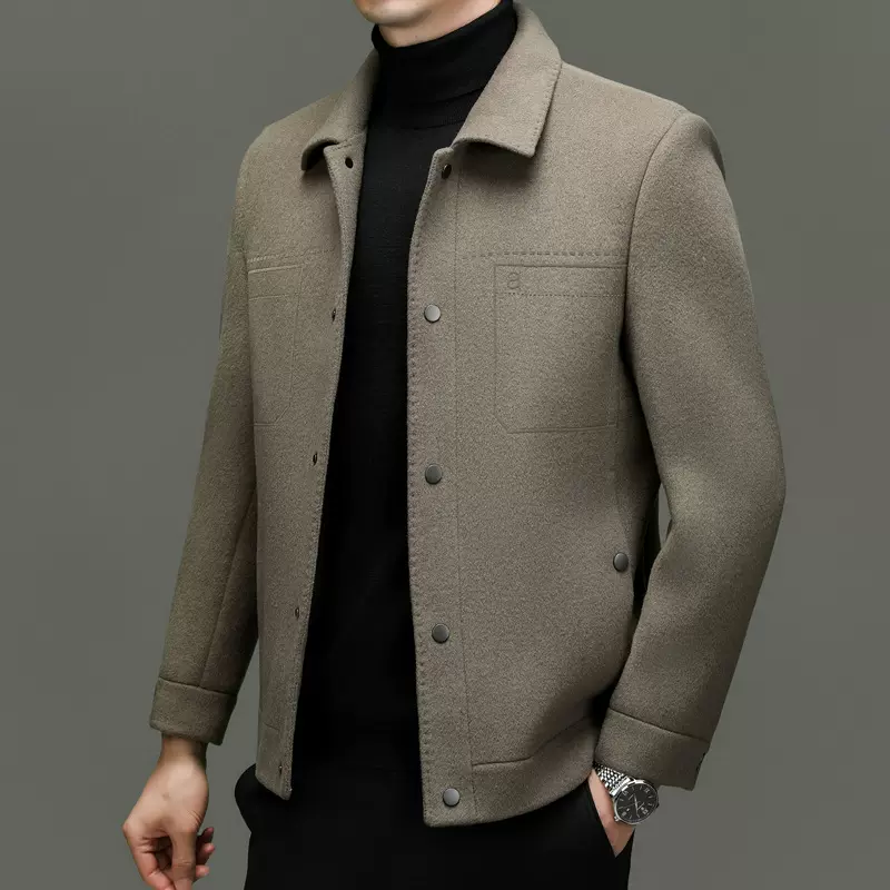 高级感羊毛夹克男可脱卸羽绒内胆毛呢大衣短款翻领上衣白鸭绒外套