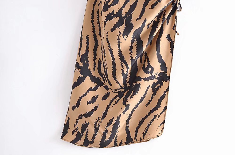 Brown Zebra Print Silk Satin Sling Dress NSXFL101861