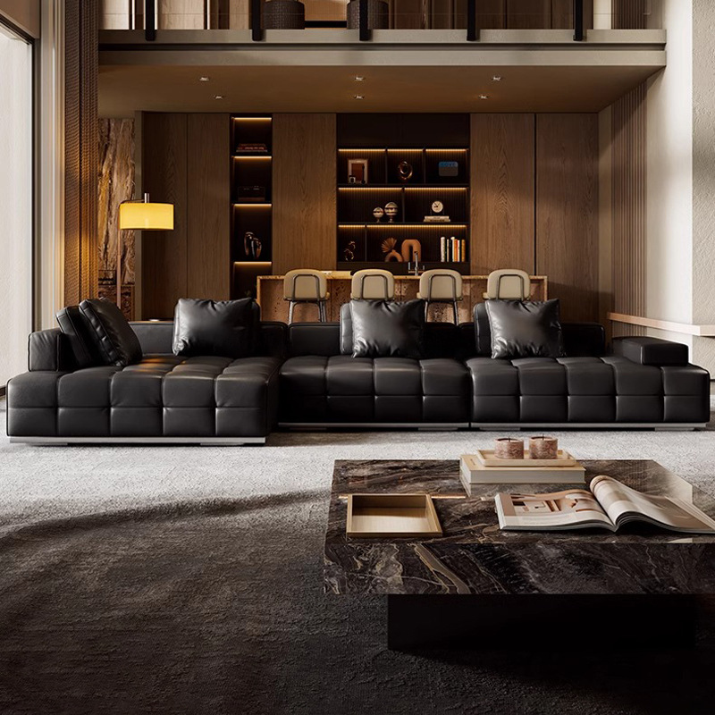 Sofá de cuero genuino de Lawrence, sala de estar minimalista italiana, casa de piso plano, esquina de cuero de vaca, combinación de sofá VIP.