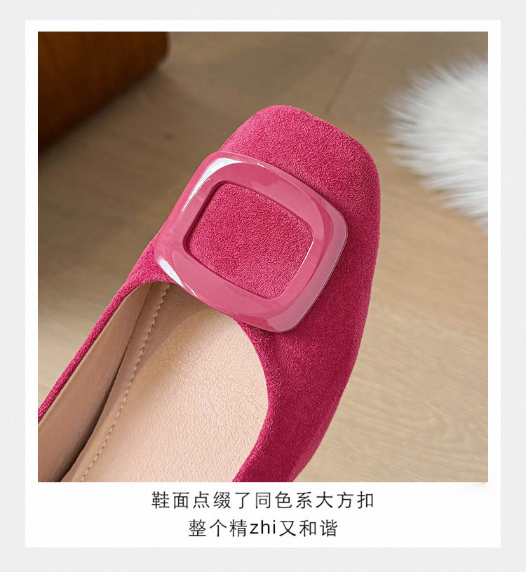 Giày bệt nữ mũi vuông khóa ngang, cổ thấp chất liệu nhung, gót xuồng 3–6 cm — Màu be, màu đen, màu đỏ chi tiết 11