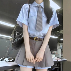 カレッジスタイルストライプシャツドレス女性の夏の 2025 新しい日本と韓国の JK 制服プリーツスカートスーツ