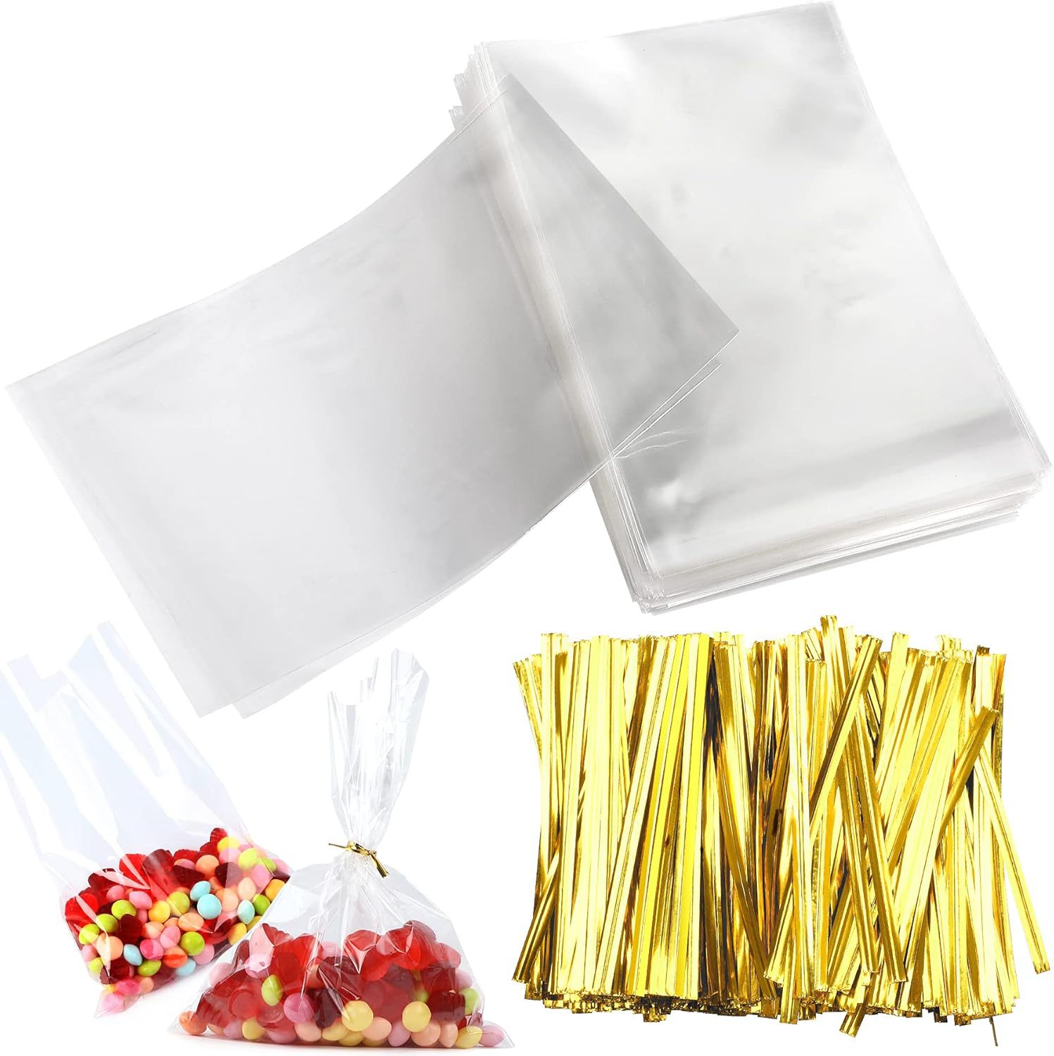 Lotes transparentes de bolsas de vidrio cóncavas insertadas en bolsas de plástico de bolsillo plano de pan dulces palomitas de maíz