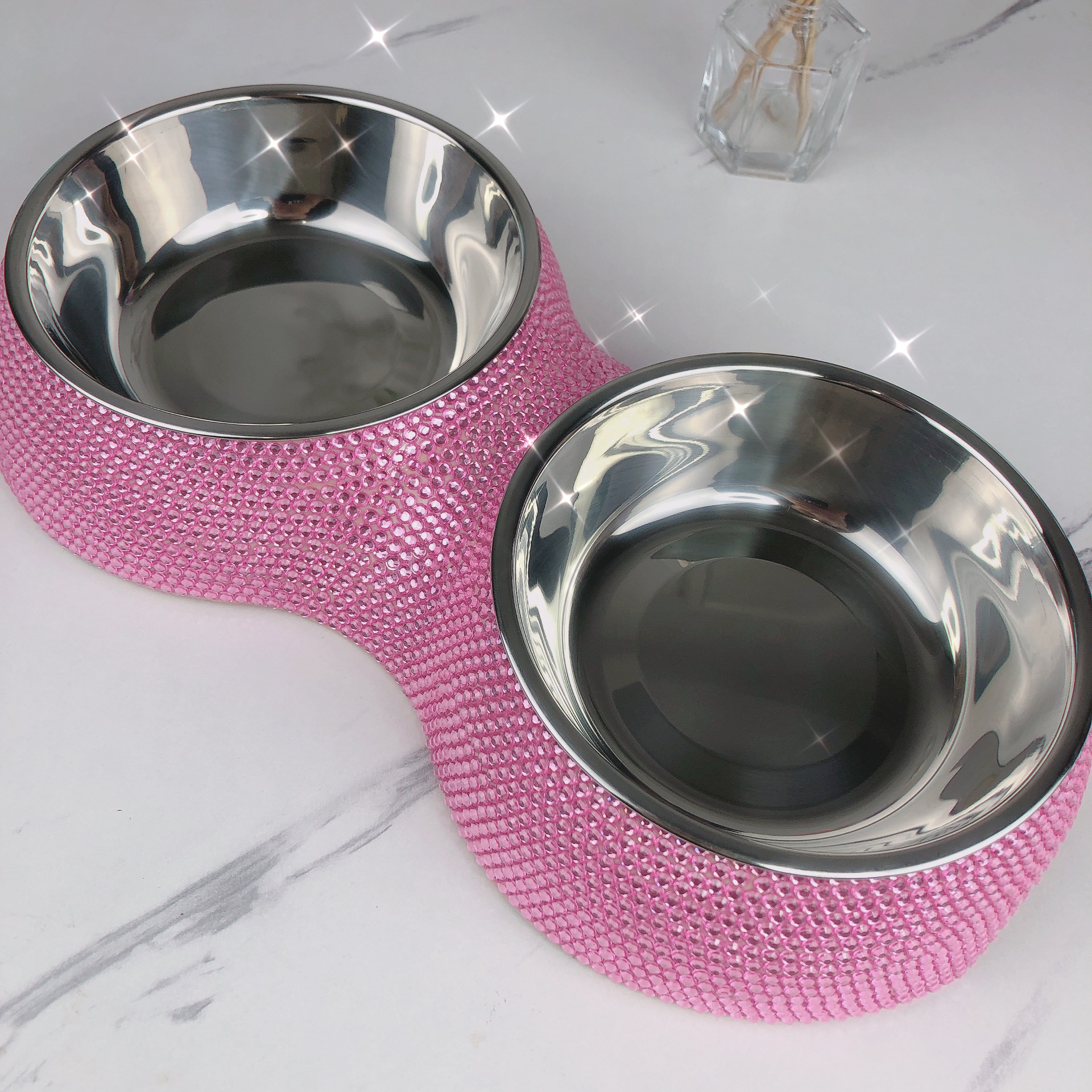 Tazón para mascotas de diamante transfronterizo de acero inoxidable extraíble de doble capa tazón de comida para mascotas