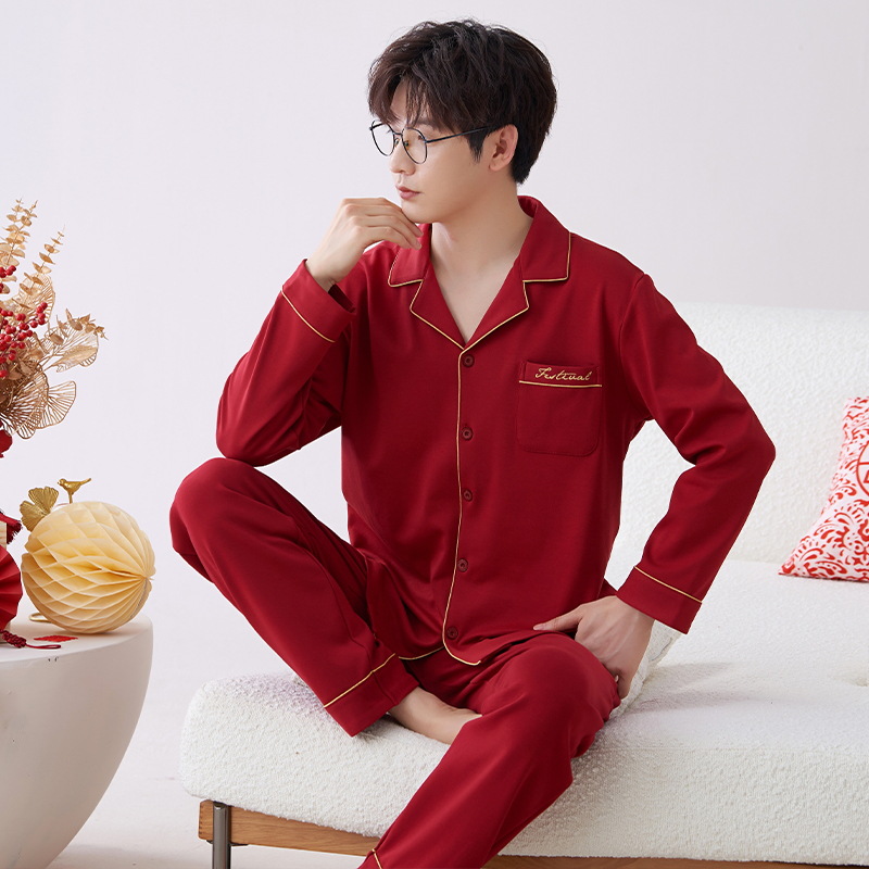 Pijamas hombres primavera y otoño algodón manga larga rojo brillante año animal algodón fino otoño primavera y verano ropa para el hogar