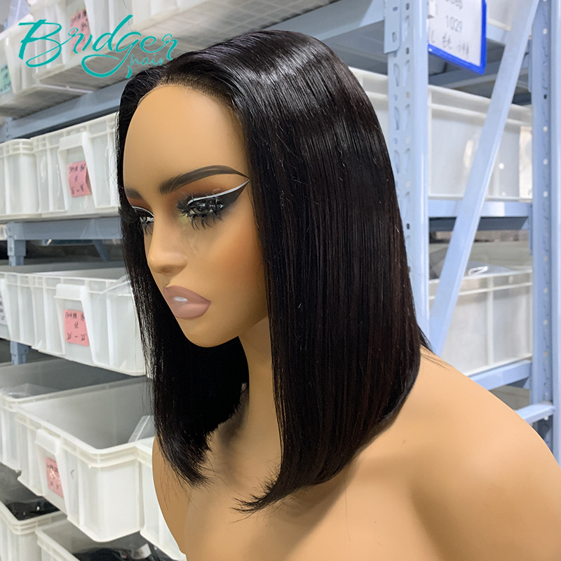 5*5 sem cola sem cola dupla empate BOB nova peruca de cabelo humano preto de rede_voghion.com