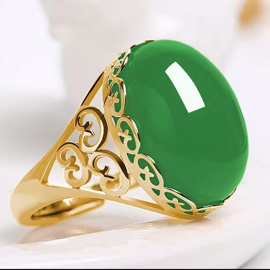 Nuovo anello da donna in stile etnico, elegante, aperto, con calcedonio e agata rossa e verde, con pietra preziosa, ideale per la nonna._voghion.com