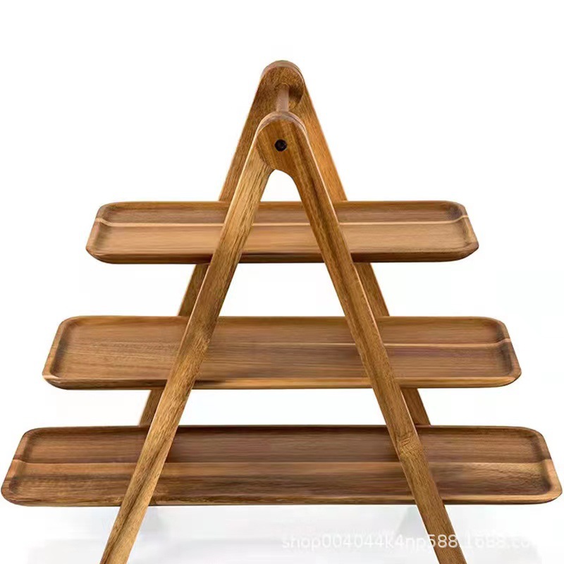 Bandeja de madera estante de picnic madera de acacia tres capas estante de almacenamiento olla caliente restaurante escritorio ingredientes vegetales estante de almacenamiento plegable