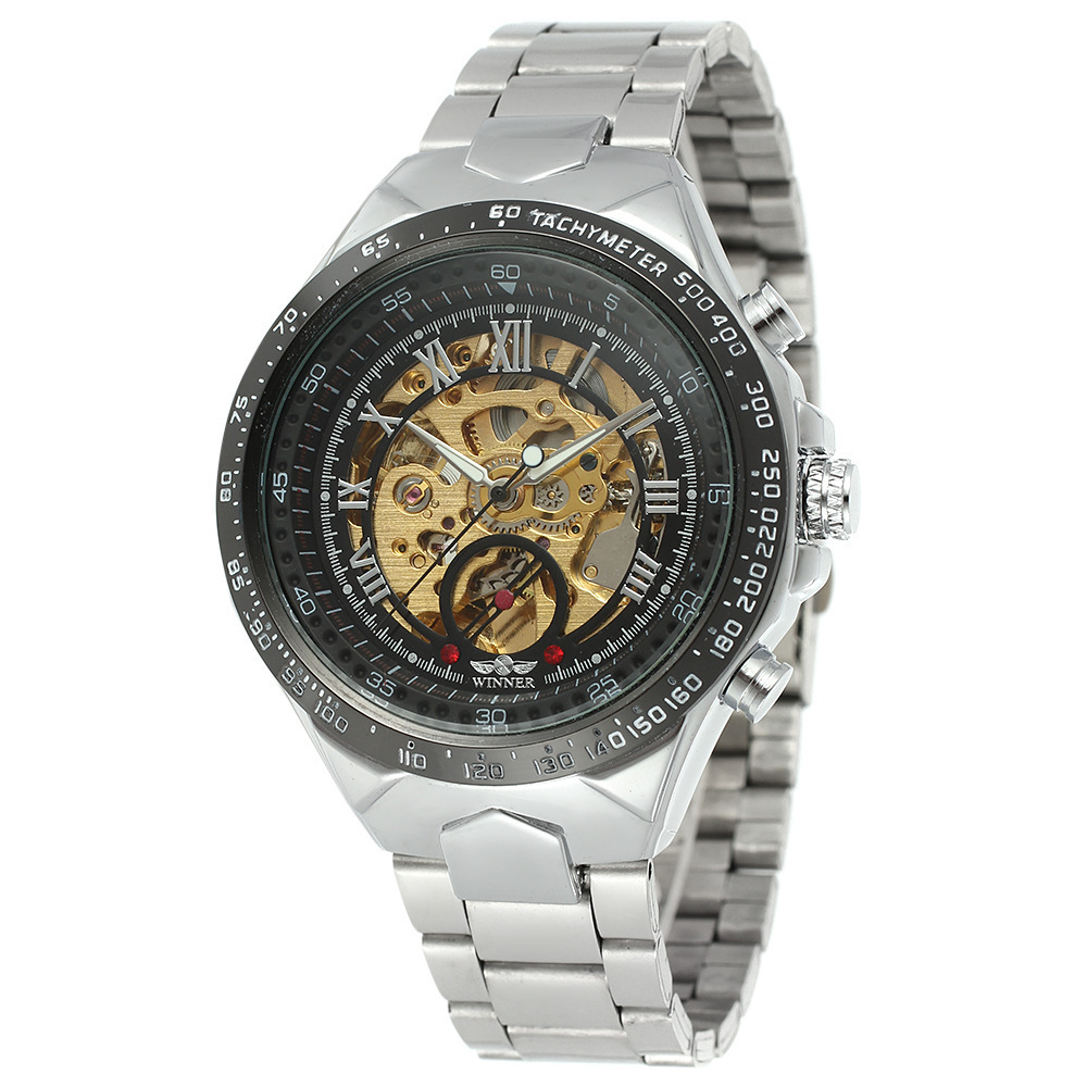Automatic Mechanical Skeleton Watch For Men Stainless Steel_voghion.com