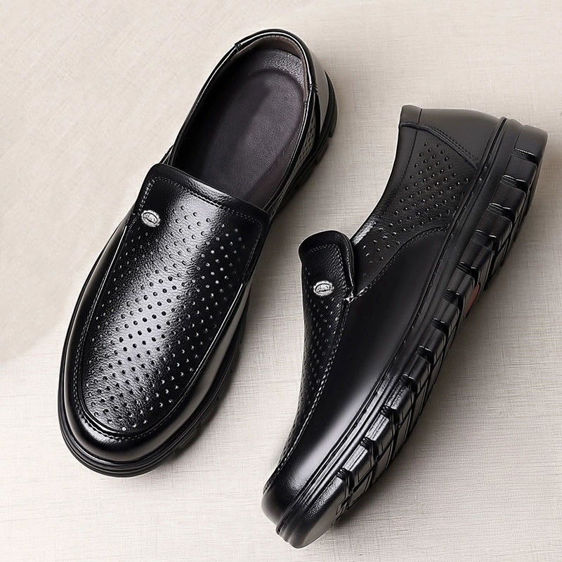 Мужская обувь, летняя дышащая кожаная обувь, мужские сандалии из мягкой кожи, повседневная нескользящая обувь на мягкой подошве для пожилых людей