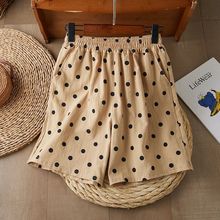 波点棉麻休闲阔腿短裤夏季新款通勤百搭文艺复古松紧腰裤子女装潮