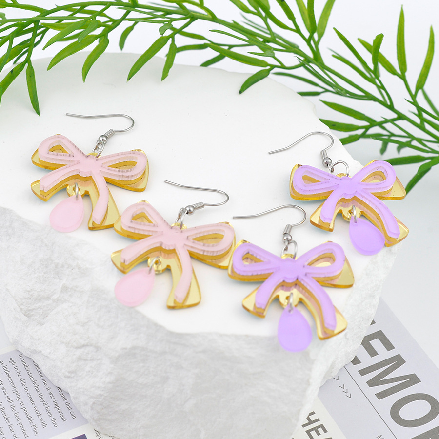Trend earrings with bow, fresh cute fashionable pendant drop-shaped, custom-made, Korean style