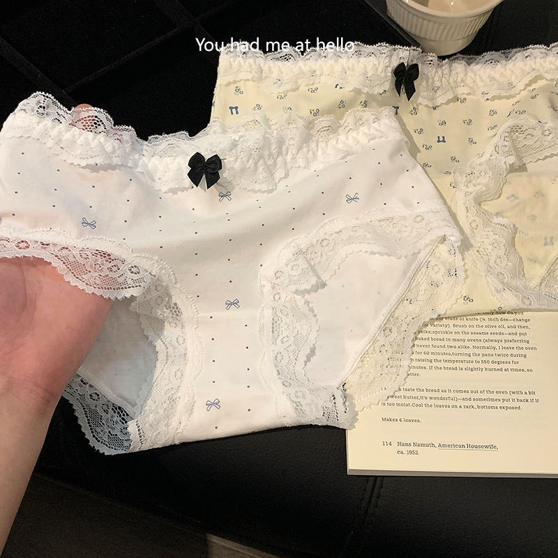 新款欧若风法式女士内裤莫奈碎花蕾丝边中腰甜美舒适纯棉裆内裤女|undefined
