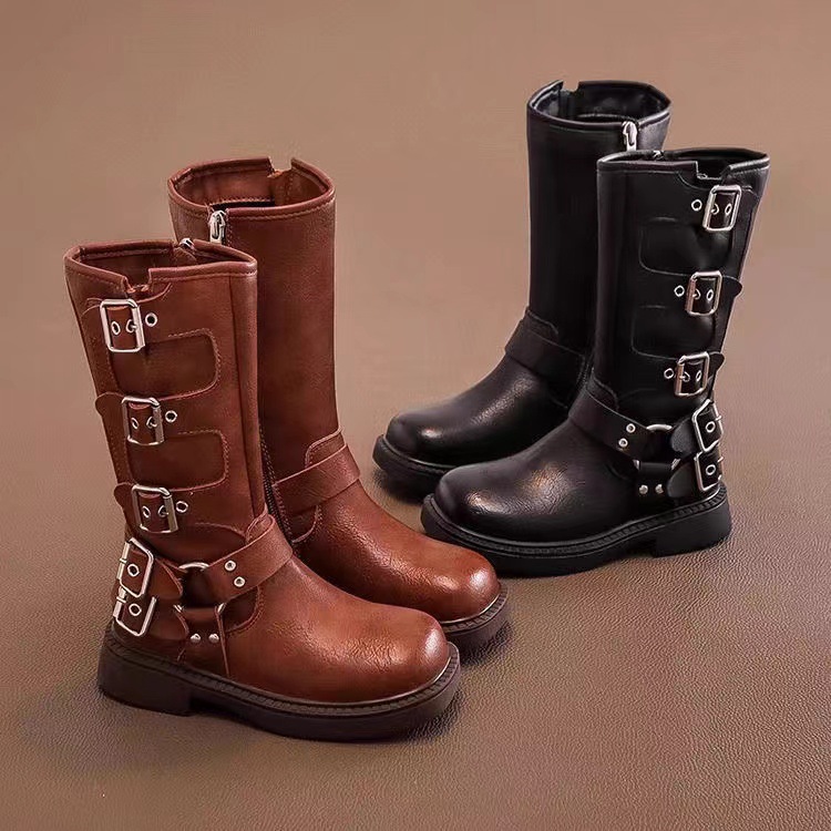 Girls' Boots Kidsren's Long Boots 2025 New Autumn and Winter Princess Girls Maillard High-Top Martin Leather Boots