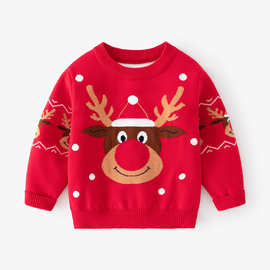 腾云鸽童装儿童双层棉线套头毛衣春季款宝宝圣诞小鹿提花针织线衣