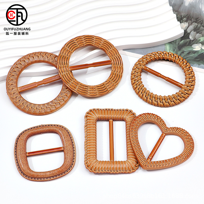 Japanese-Style Ready-Made Waist Buckle, Simple and Fashionable Retro Three-Speed Buckle Shirt Corner Buckle, Imitation Rattan Woven Belt Buckle, Round Waist