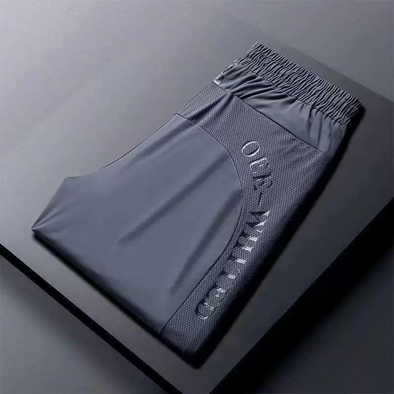 Новый дикий ледяной шелк летом свободный большой размер тонкого стежка прилива бренда быстрого высыхания спортивные мужские повседневные брюки прямые брюки