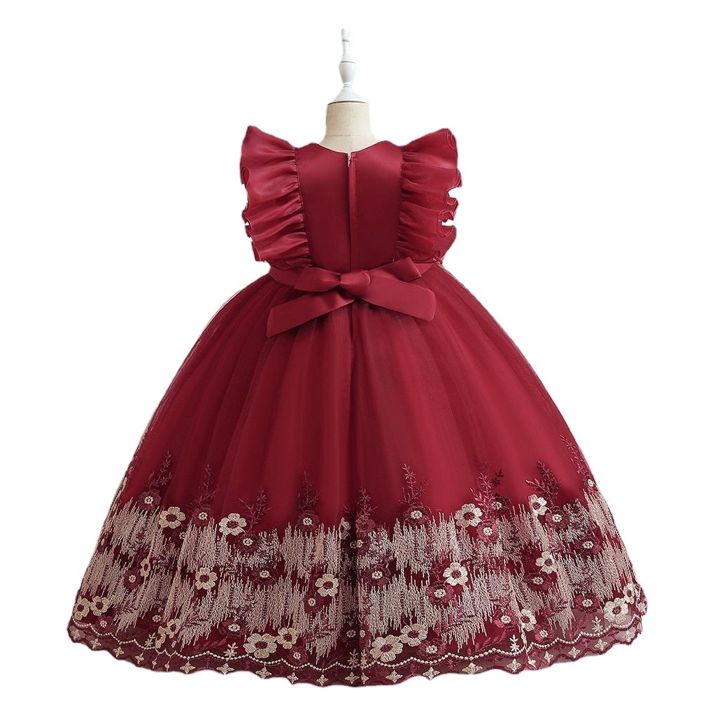 Vestido de princesa bordado para niñas, ideal para fiestas, actuaciones de piano, desfiles y espectáculos de moda, estilo Amazon para comercio transfronterizo.