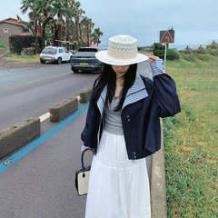 复古设计感格纹外套女2025早秋南油新款时尚百搭撞色拼接宽松夹克