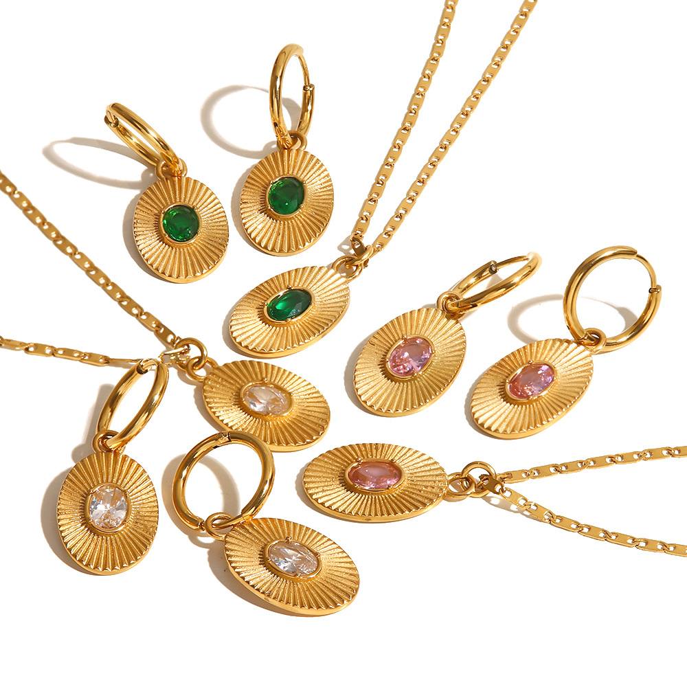 Fashion Oval Stainless Steel Inlay Zircon Pendant Necklace Colorza_colorza_11