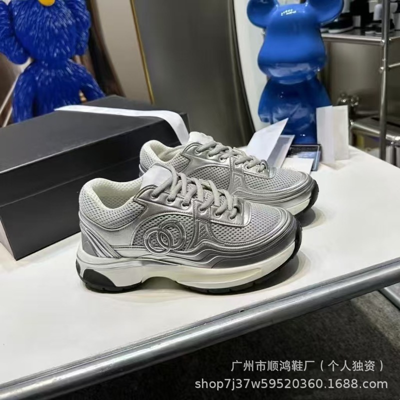 高版银角大王运动鞋真皮厚底老爹鞋网面百搭系带透气休闲运动鞋女|undefined