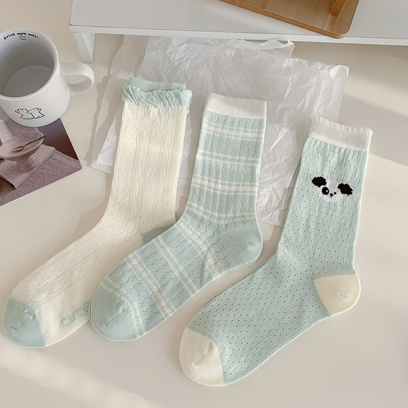 2025 primavera y verano nuevos productos japoneses verdes delgados calcetines de algodón transpirables anti-deslizante sudor calcetines de mujer frescas pila calcetines