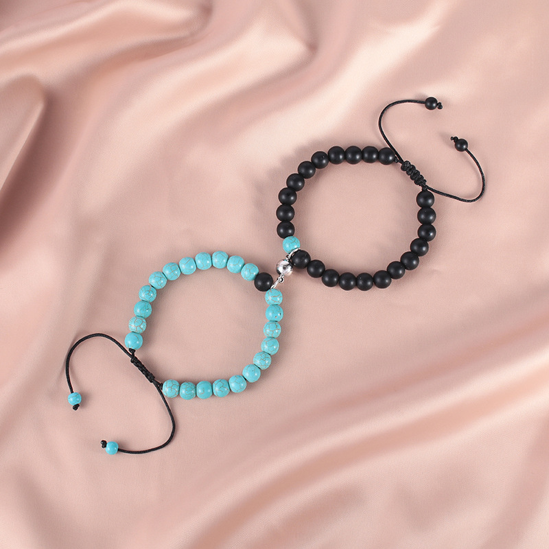 braided rope beads magnet couple zircon crown copper bracelet jewelry wholesale