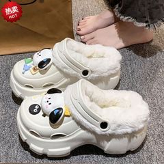 穴の靴の冬のベルベットは女性の秋冬の少女のハイヒールを取り外してかわいい学生の滑り止め綿のスリッパの冬のベルベットを取り外します