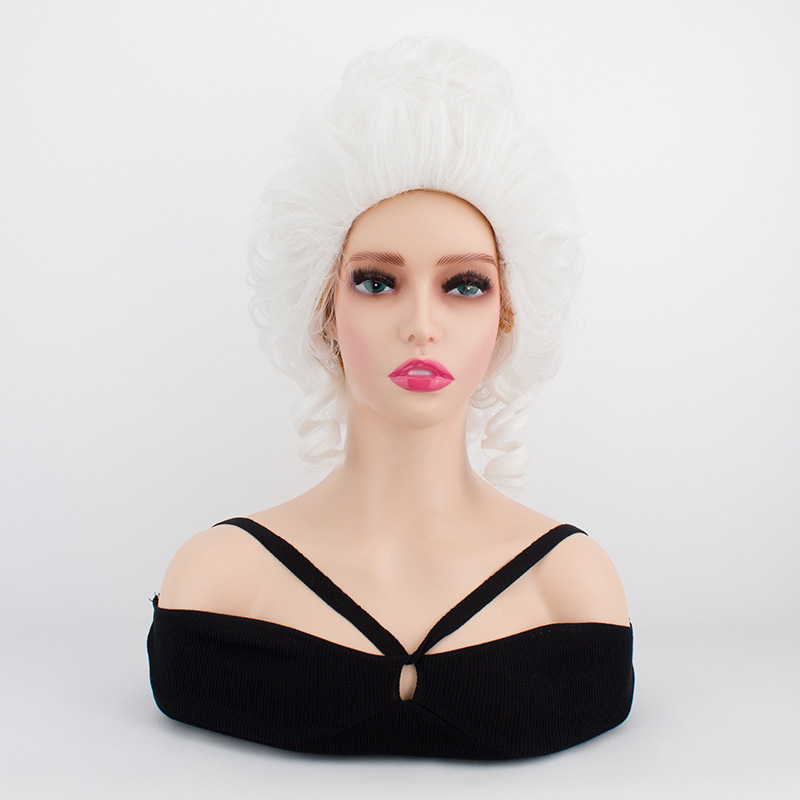 Peluca de moda europea y americana de las mujeres pelo corto conjunto plata blanco negro Pelo Rizado corte estilo retro simulación romana cabeza rizada conjunto