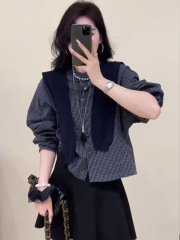 韩系高级感披肩格子衬衫女2025秋季新款宽松显瘦小个子百搭上衣潮