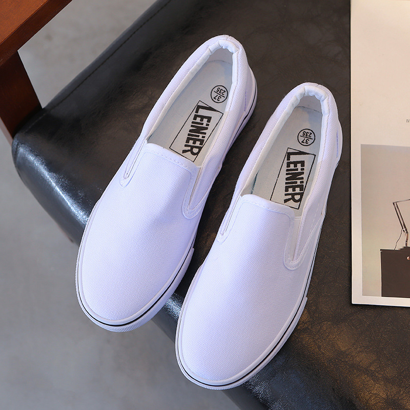 Hand-painted Canvas Shoes Rainier White Shoes Lazy Slip-on Korean Style Spring Elastic Shoes for Men and Women Lovers Students