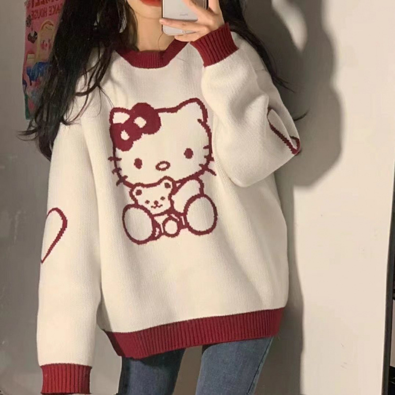 Autumn and Winter New Soft Girl Sweater Women's Cute Kitty Cat Sweet Loose College Style Knitted Top Trendy Autumn and Winter New Soft Girl Sweater Women's Cute Kitty Cat Sweet Loose College Style Knitted Top Trendy