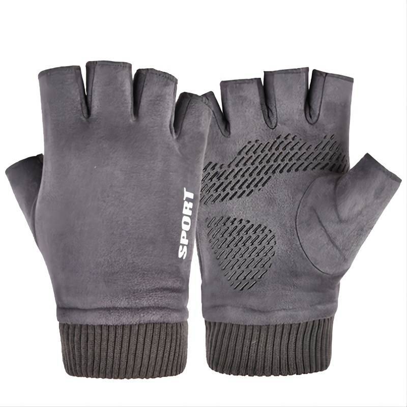 Guantes de gamuza para hombres y mujeres Otoño e Invierno pesca expuestos dos dedos medio dedo forrado de vellón cálido ciclismo guantes de motocicleta