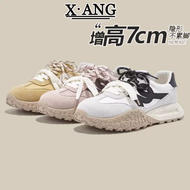 Кожа 7cm Внутренняя высокая немецко-тренировка обувь женская обувь весна и лето 2025 новая дикастая спортивная обувь с толстым дном